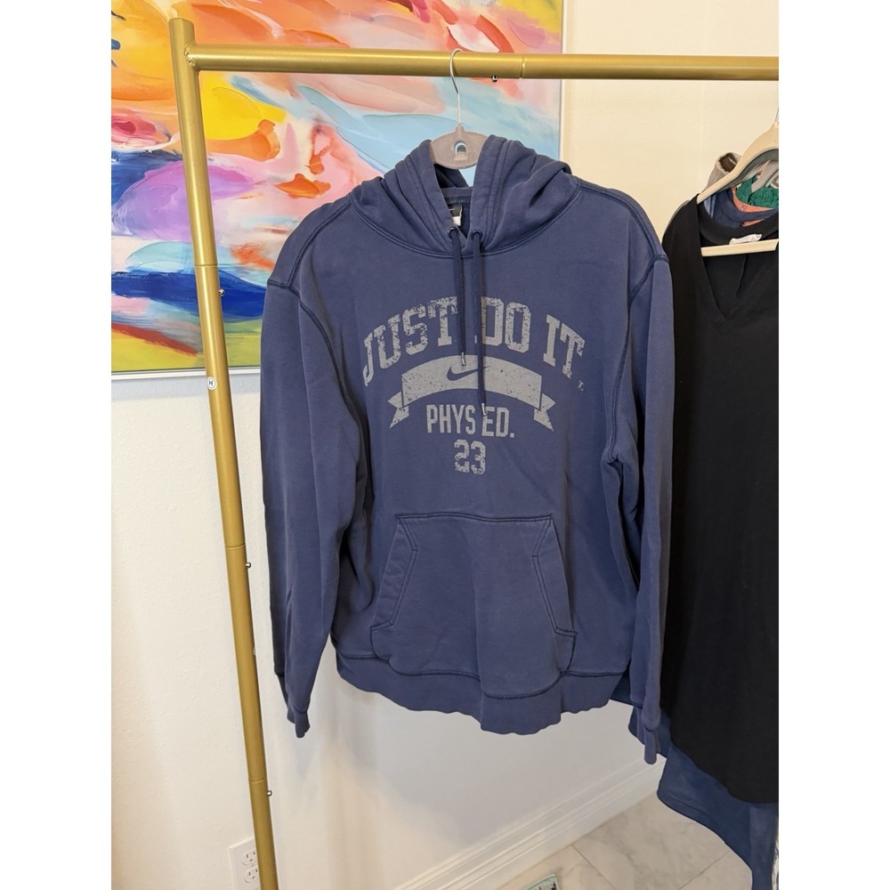 Nike Men's Just Do‎ It Phys Ed. Pullover Hoodie Navy Blue • Large